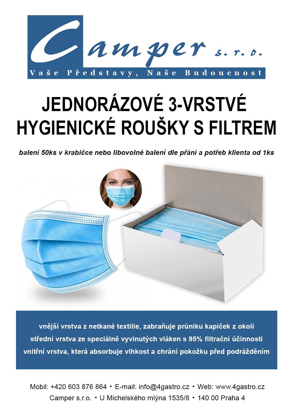 Jednorázové 3-vrstvé hygienické roušky s filtrem